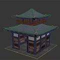 Traditional Chinese Architecture With Two Tiered Blue Tile Roof And Wooden Structure