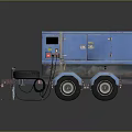 Blue Trailer Mounted Generator Featuring Two Wheels And Control Panel Enclosure 3d model