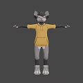 3D Anthropomorphic Character With Black Ears Red Eyes Yellow Hoodie Gray Pants White Sneakers