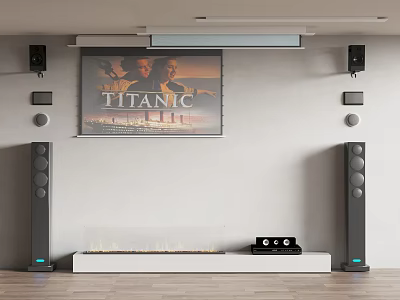 High Definition Indoor Projection Monitoring System With Wall Screen Cameras And Audio Equipment 3d model