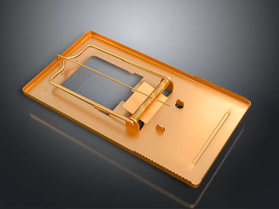 Golden Metal Equipment Featuring Rectangular Frame Hollow Design And Flat Support Base 3d model