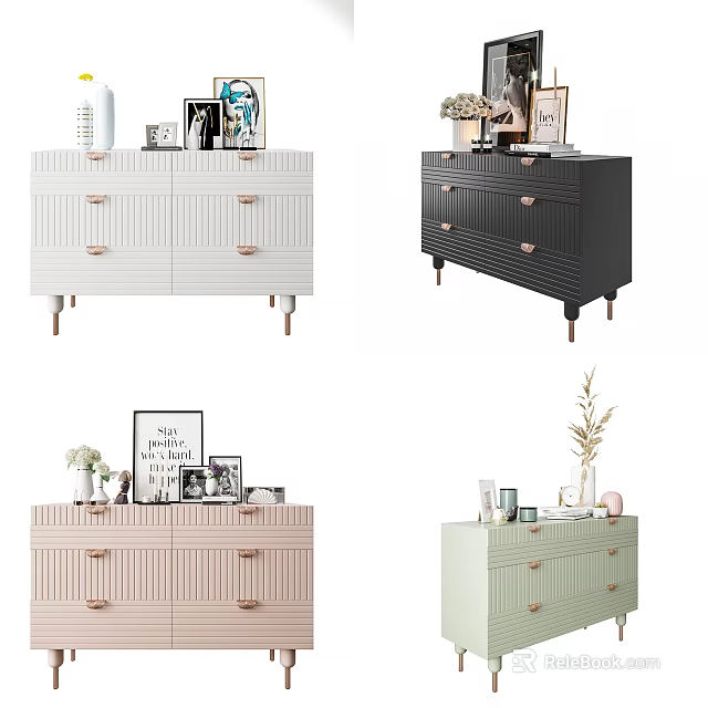 Modern Multicolored Console Table With Drawers And Decorative Items For Entryway 3d model