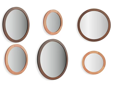 Multiple Wooden Framed Mirrors with Oval and Round Shapes in Brown Tones for Home Decor 3d model