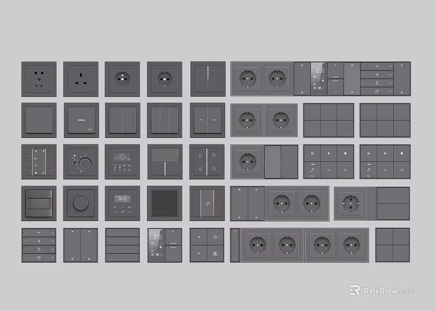 Various Modern Switch Panels With Different Designs Controls And Electrical Outlets 3d model