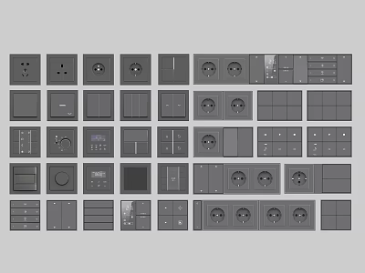 Various Modern Switch Panels With Different Designs Controls And Electrical Outlets 3d model