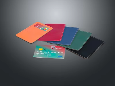 Colorful Card Holder Wallet Set With Credit Card For Decorative 3d model