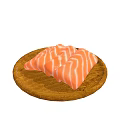 Fresh Salmon Fillet With Pink And White Stripes On Wooden Board