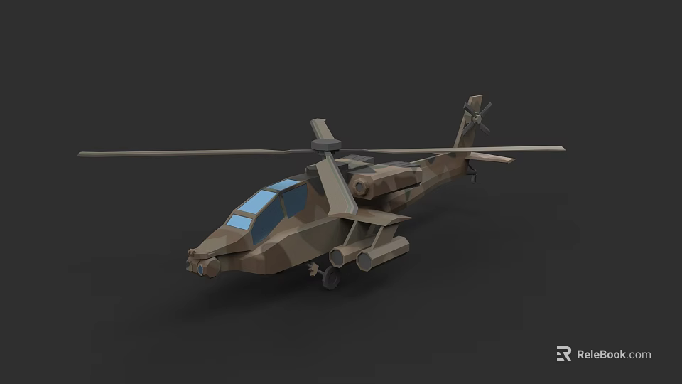 Military Camouflage Helicopter With Dual Rotors Cockpit Windows And Landing Gear 3d model 