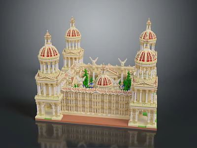 Ornate Building Model With Red Gold Domes Green Decorations And White Structure 3d model