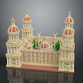 Ornate Building Model With Red Gold Domes Green Decorations And White Structure