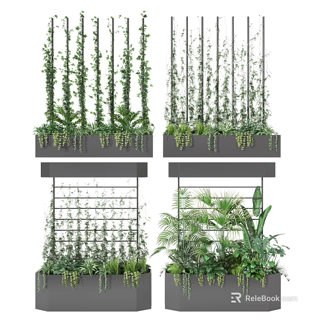 Vertical Wall Mounted Potted Plants With Green Vines Different Varieties And Metal Frame 3d model 