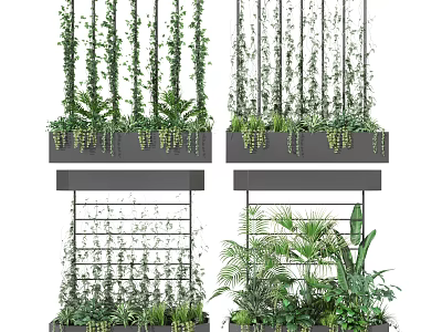 Vertical Wall Mounted Potted Plants With Green Vines Different Varieties And Metal Frame 3d model