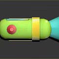 Colorful Toy Gun With Green Body Yellow Parts Red Button And Blue Horn Muzzle