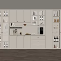 Modern Kitchen With White Cabinets Open Shelves Coffee Machine Storage Jars And Lighting 3d model