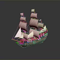 Vintage Wooden Sailing Ship Model With White Sails And Detailed Design
