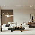 Modern Living Room Interior Design With White Sofa Wooden Accent And Floor Lamp