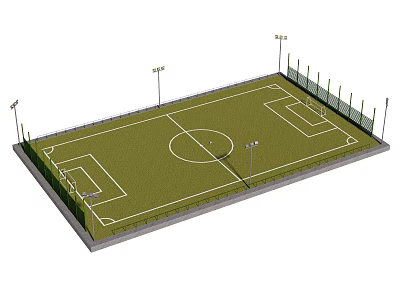 Soccer Field Sports Equipment With Green Turf White Lines Fence And Lighting Poles 3d model