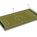 Soccer Field Sports Equipment With Green Turf White Lines Fence And Lighting Poles