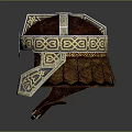 Ancient Decorative Helmet With Intricate Patterns On Metal Frame And Leather Straps
