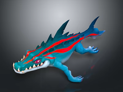 Fantasy Blue Crocodile With Red Stripes Sharp Teeth And Claws 3d model
