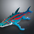 Fantasy Blue Crocodile With Red Stripes Sharp Teeth And Claws