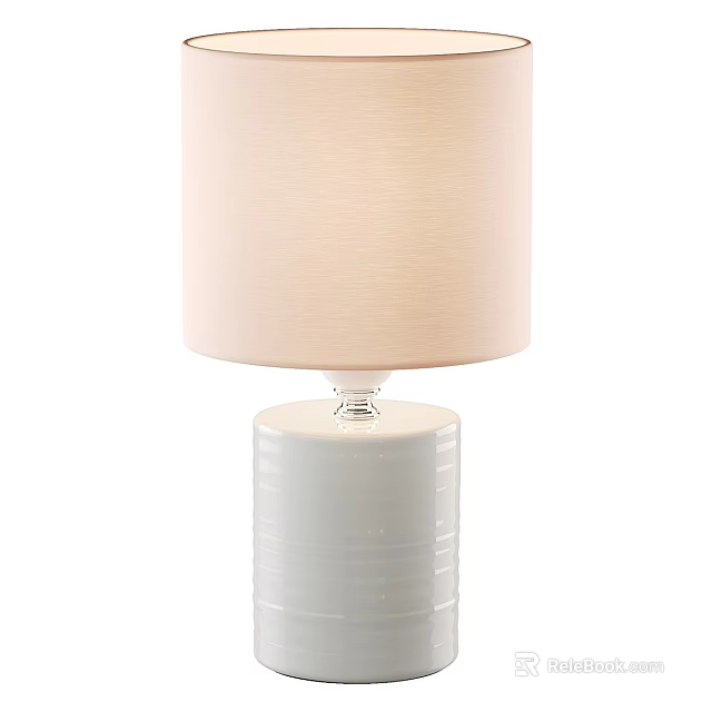 White Ceramic Base Table Lamp With Beige Linen Shade Modern Simple Design 3d model 