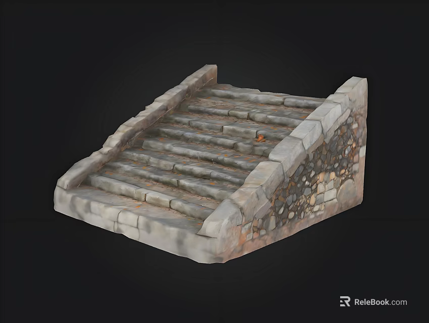 Rustic Stone Steps Structure With Stacked Stone Blocks And Side Walls 3d model