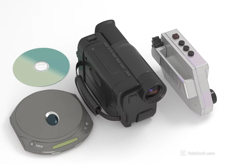 Portable Digital Electronic Devices With CD Disc Black Camera And Silver Components 3d model 