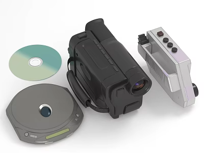 Portable Digital Electronic Devices With CD Disc Black Camera And Silver Components 3d model
