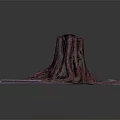 Wooden Stump Decor With Square Stone Paved Base Surrounded By Sand And Textured Surface