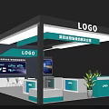 Corporate Exhibition Hall Featuring LOGO Display Screens Reception Desk Plants And Application Scenario Solutions