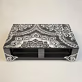 Handcrafted Black Pallet Coffee Table With Intricate White Patterns And Decorative Base 3d model