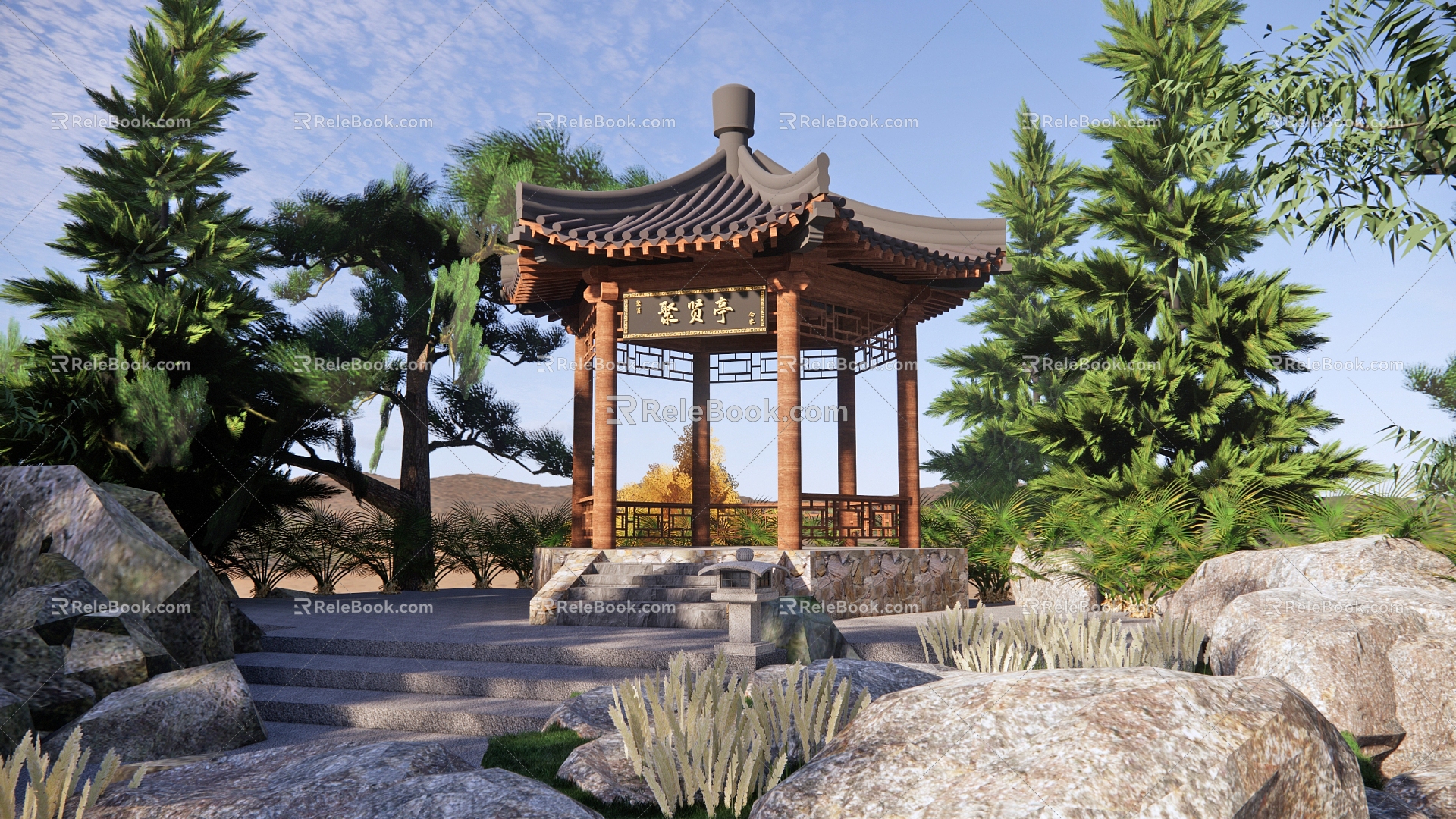 Chinese-style pavilion pavilion ancient pavilion landscape pavilion four-corner pavilion six-corner pavilion landscape gallery shelf leisure pavilion lounge wooden gallery shelf 3d model