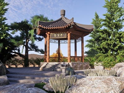 Chinese-style pavilion ancient pavilion landscape pavilion four-corner pavilion six-corner pavilion landscape gallery shelf leisure pavilion lounge wooden gallery shelf model