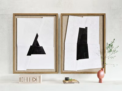 Framed Artworks With Wooden Frames Black Geometric Shapes Letter Decor Vase And Plants 3d model