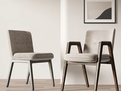 Modern Upholstered Dining Chairs With Gray Beige Fabric And Wooden Legs Design 3d model