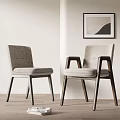 Modern Upholstered Dining Chairs With Gray Beige Fabric And Wooden Legs Design