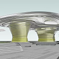 Modern Waterfront Pergola With Curved Canopy And Spiral Pillar Design 3d model