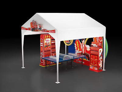 Liquor Tobacco Store Outdoor Promotional Booth With White Tent Red Billboards And Product Displays 3d model