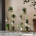 Indoor Multi tier Gold Metal Plant Stand with Decorative Potted Greenery Plants