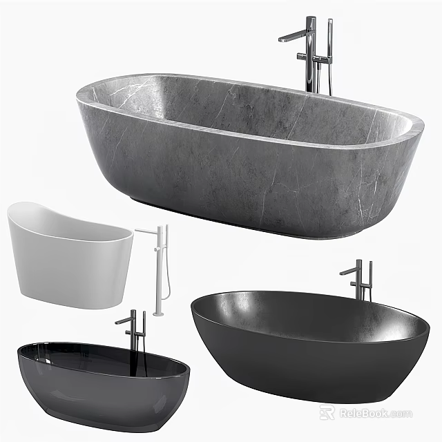Stylish Bathtubs in Multiple Colors Featuring Marble Texture Matte Finish and Attached Faucets 3d model 
