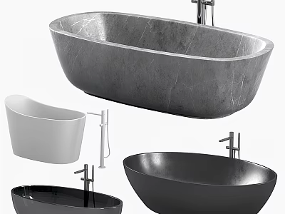 Stylish Bathtubs in Multiple Colors Featuring Marble Texture Matte Finish and Attached Faucets 3d model