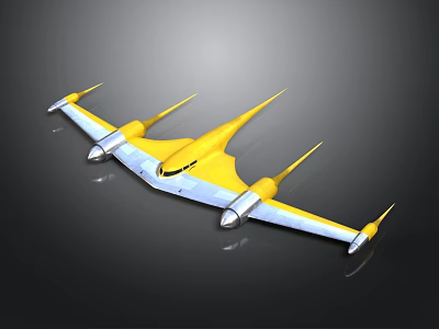 Yellow Blue Concept Aircraft Design With Multiple Wings And Silver Engines On Dark Background 3d model