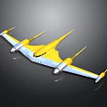 Yellow Blue Concept Aircraft Design With Multiple Wings And Silver Engines On Dark Background