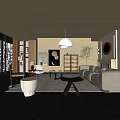 Middle Ancient Living Room Sofa Combination Coffee Table Carpet Leisure Sofa 3d model