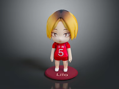 Cartoon Character Lilo Figure with Yellow Gradient Hair and Red Sportswear Number 5 3d model