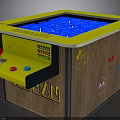 Kids Interactive Game Table With Yellow Border Blue Maze Area Wooden Cabinet And Control Buttons