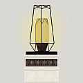 Modern Outdoor Light With Metal Frame Yellow Light Source And White Stone Pedestal Base