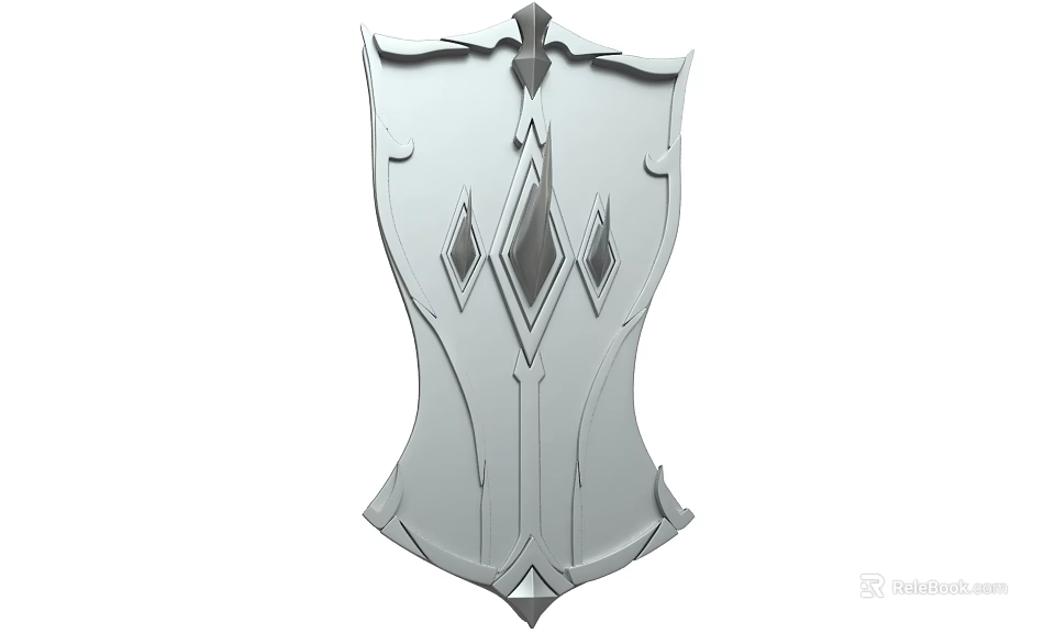 Silver Metallic Shield With Diamond Shaped Decorations And Intricate Geometric Patterns Design 3d model