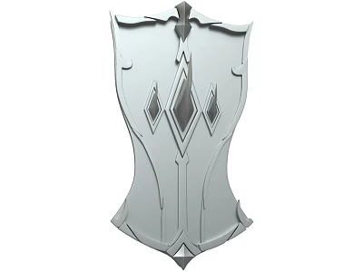 Silver Metallic Shield With Diamond Shaped Decorations And Intricate Geometric Patterns Design 3d model